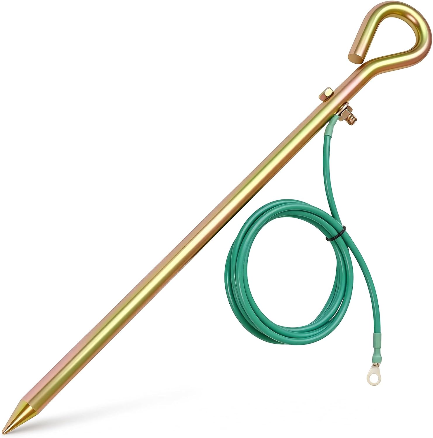 Portable Grounding Rod, 17.5" Solid Steel Ground Rod with 6ft 12 AWG Wire for Electric Fence, Earthing, Antenna, Portable Generators, Solar Panel, Ham Radio & Pool